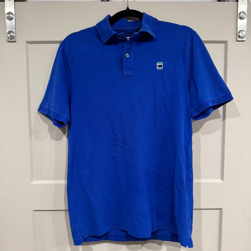 G-Star Raw Dunda Polo Shirt - Boys/Youth Size Small, Solid Blue, Pre-owned